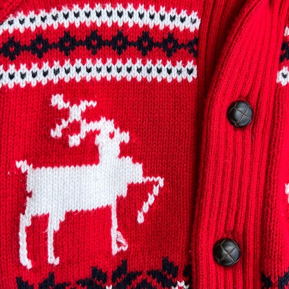 Janie and Jack Size 12-18 Months Fair Isle Reindeer Cardigan Bradbury Red - Picture 5 of 11